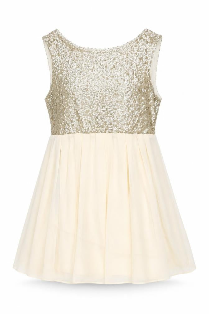 TFNC London Womens Gold Polyester Skater Dress Size L Round Neck Zip