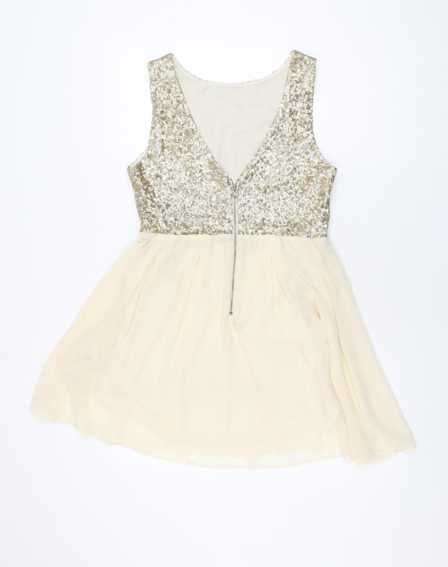 TFNC London Womens Gold Polyester Skater Dress Size L Round Neck Zip