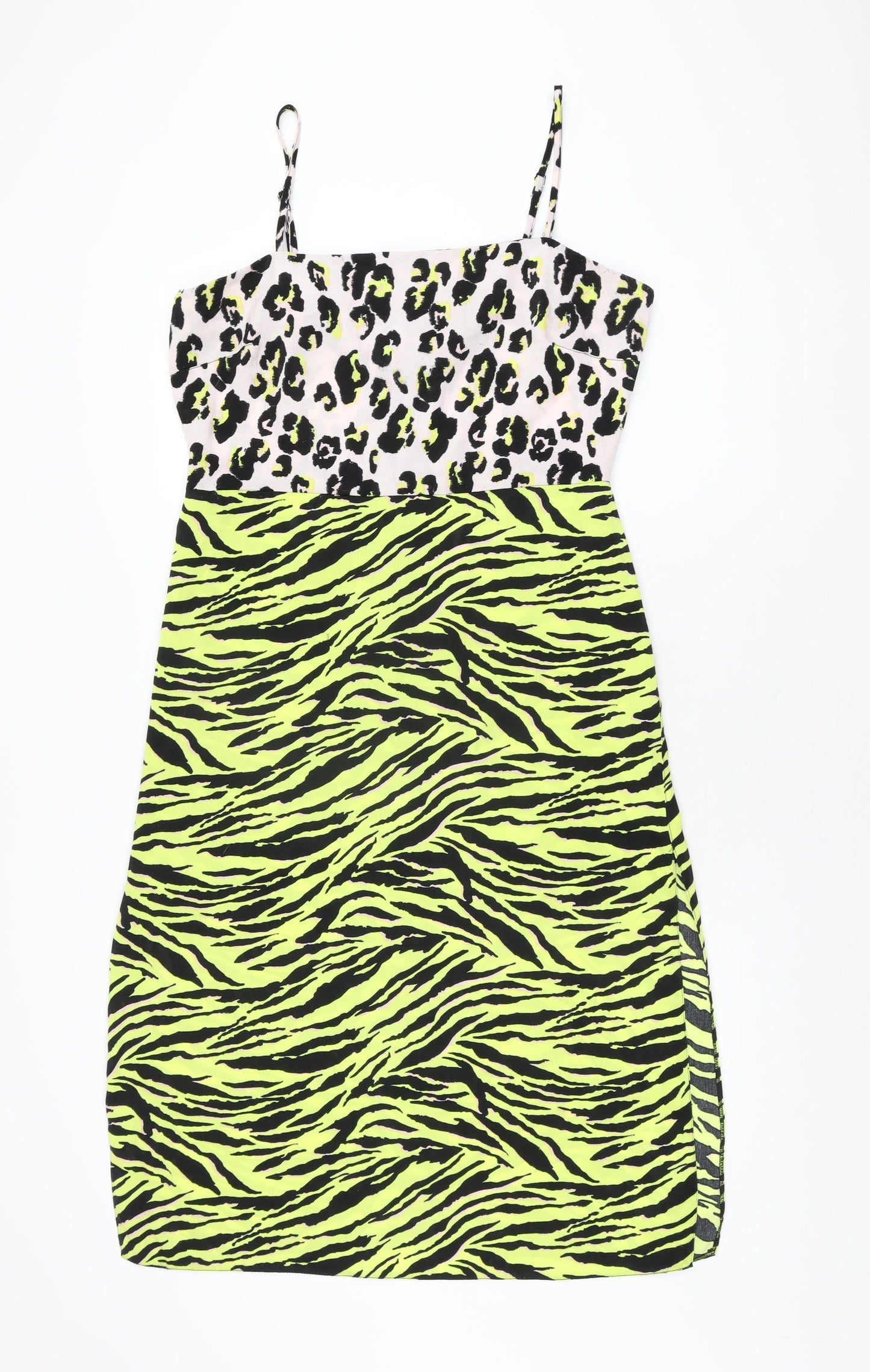 Miss Selfridge Womens Multicoloured Animal Print Polyester A-Line Size 14 Square Neck Zip
