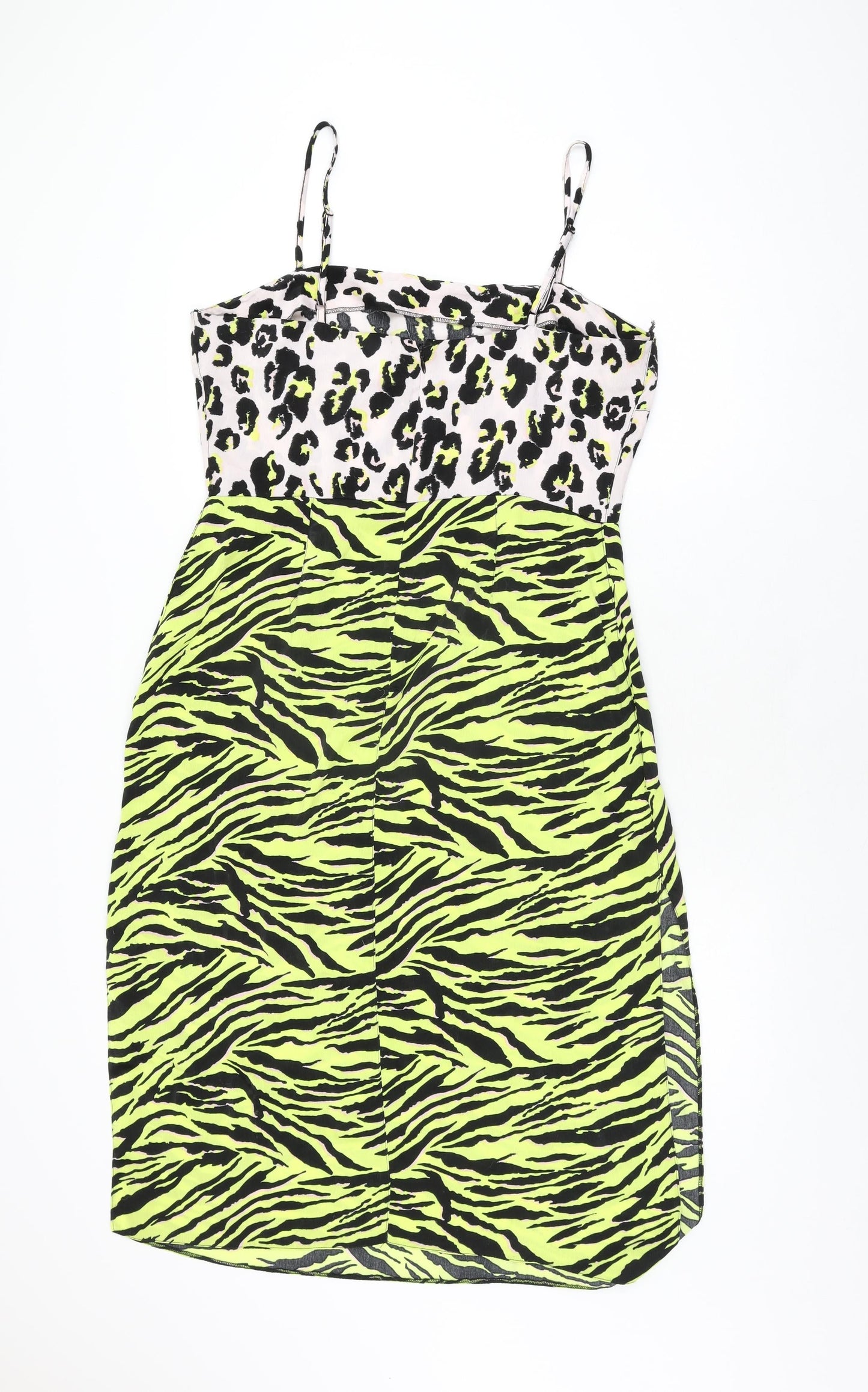 Miss Selfridge Womens Multicoloured Animal Print Polyester A-Line Size 14 Square Neck Zip