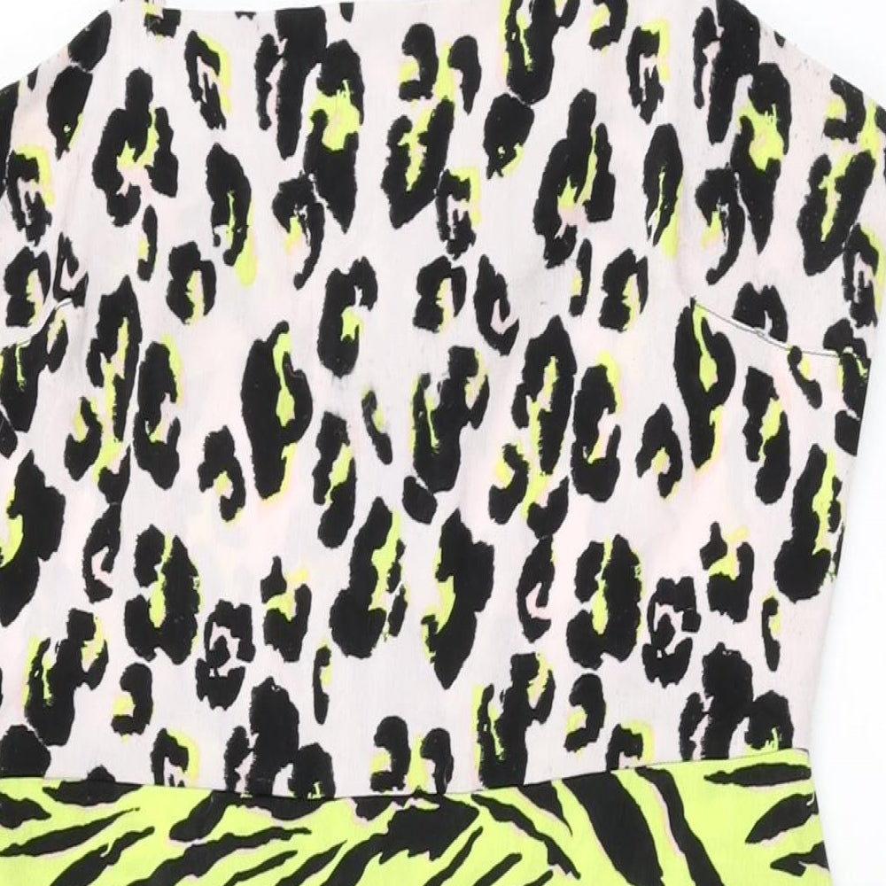Miss Selfridge Womens Multicoloured Animal Print Polyester A-Line Size 14 Square Neck Zip