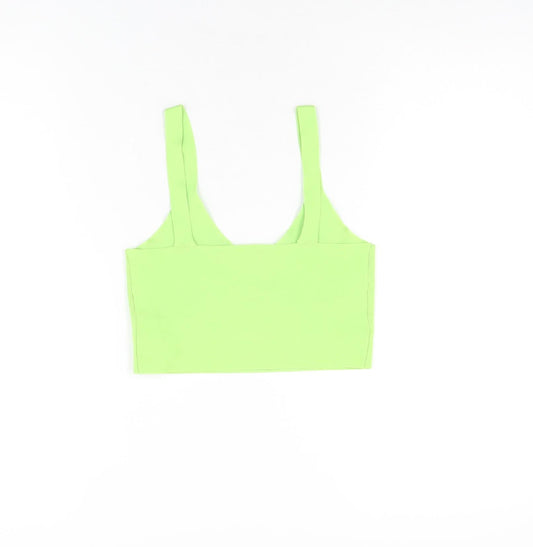 Pink Woman Womens Green Polyester Cropped T-Shirt Size XS V-Neck
