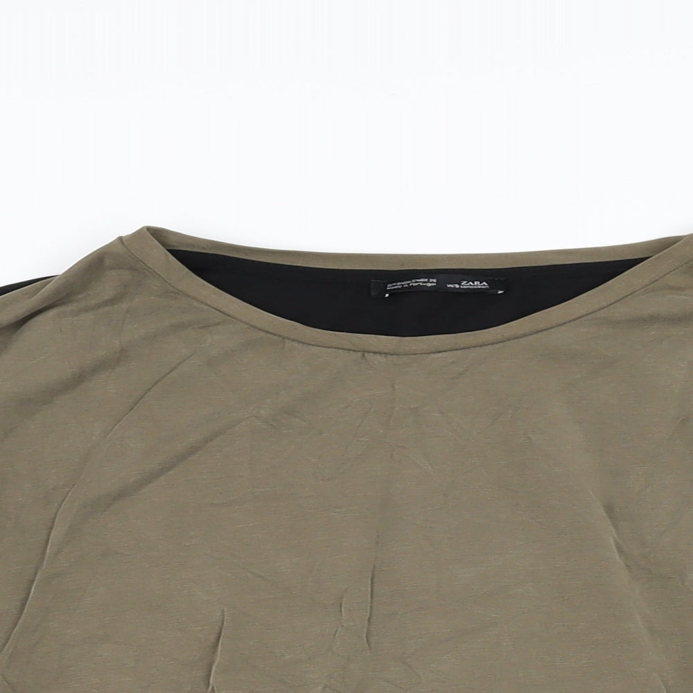 Zara Womens Black Polyester Basic T-Shirt Size S Round Neck