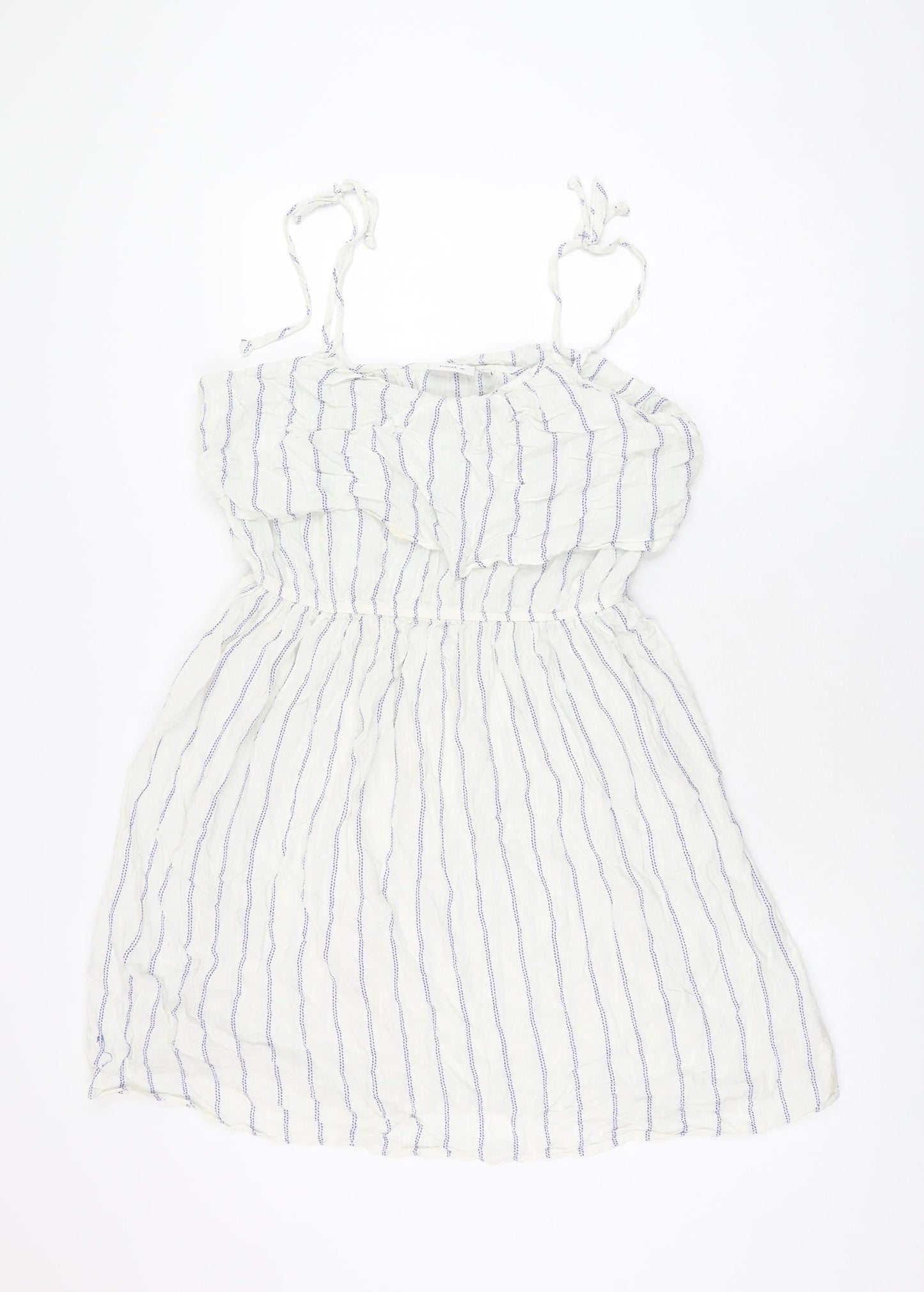 NEXT Womens White Striped Viscose Skater Dress Size 10 Square Neck Pullover