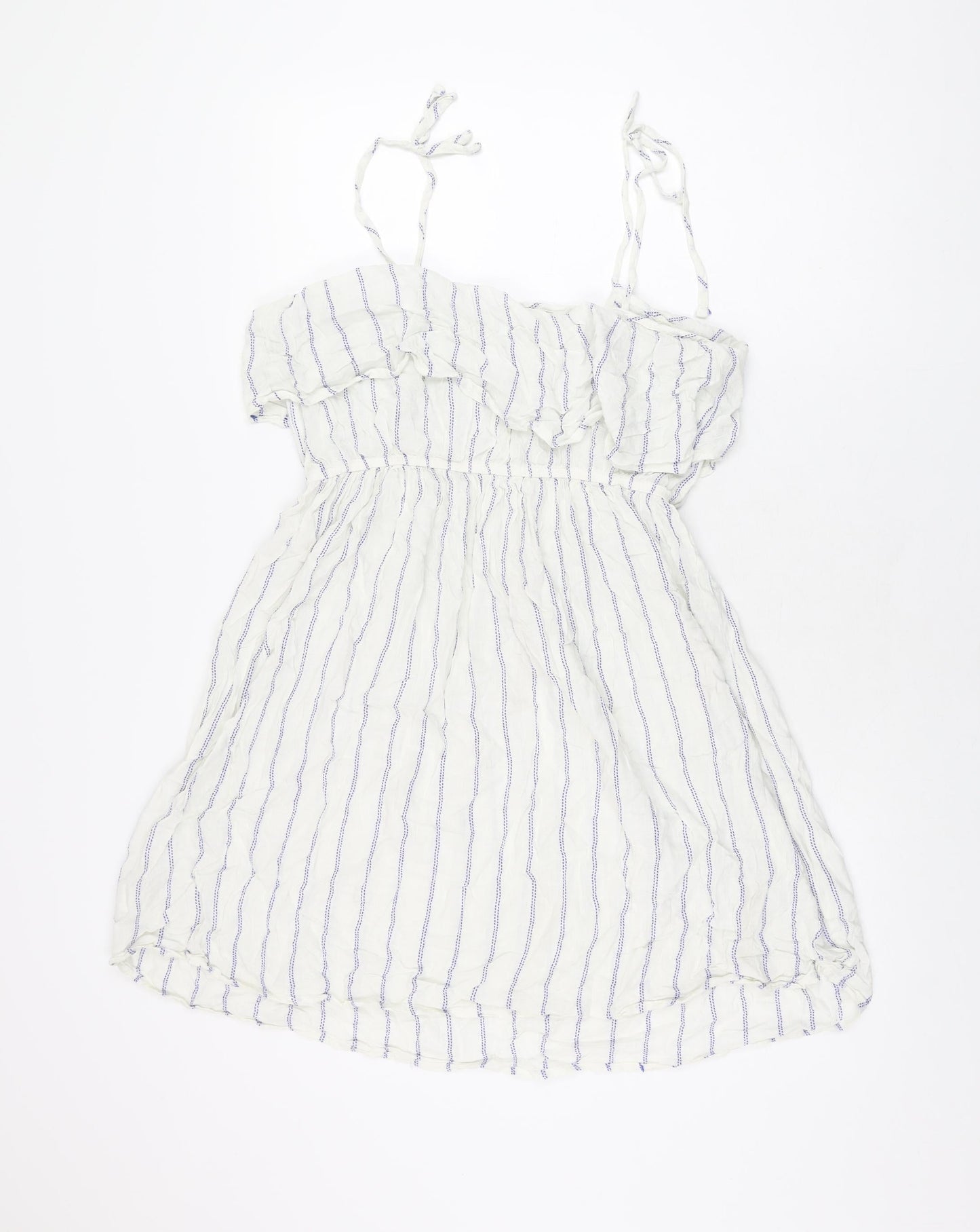 NEXT Womens White Striped Viscose Skater Dress Size 10 Square Neck Pullover