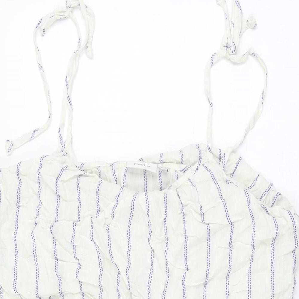 NEXT Womens White Striped Viscose Skater Dress Size 10 Square Neck Pullover
