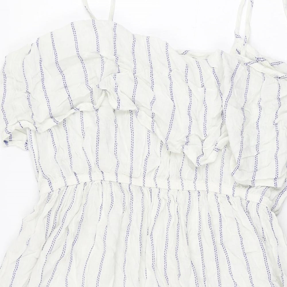 NEXT Womens White Striped Viscose Skater Dress Size 10 Square Neck Pullover