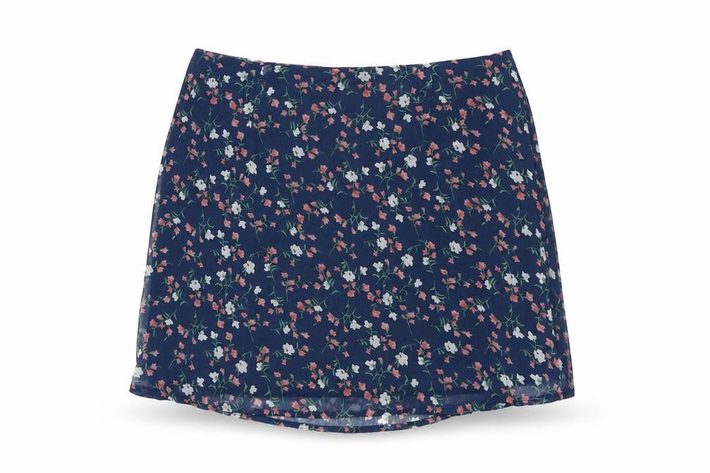 Wednesday's Girl Womens Blue Floral Polyester Mini Skirt Size M Zip