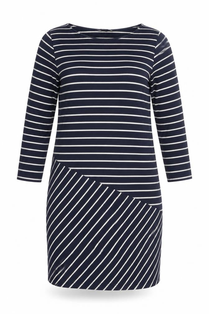 French Connection Womens Blue Striped Cotton Bodycon Size 12 Boat Neck Pullover