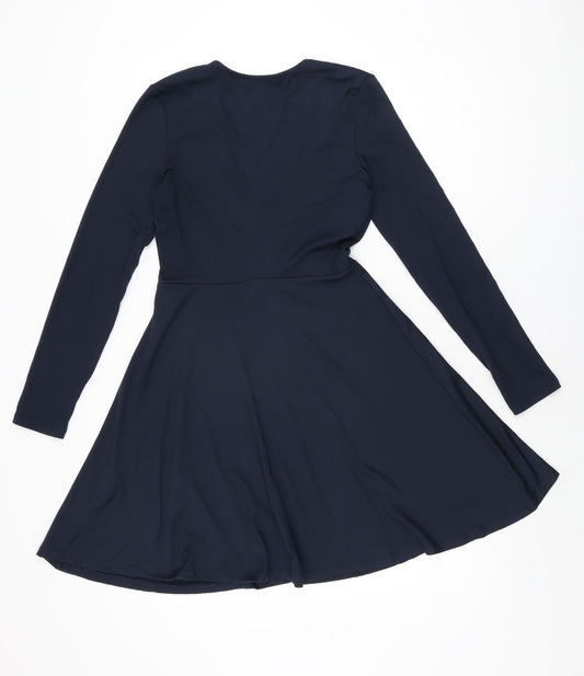 Terranova Womens Blue Polyester Skater Dress Size S V-Neck Pullover