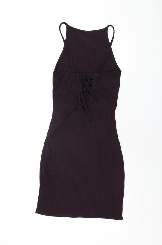 Missguided Womens Purple Polyester Bodycon Size 4 Square Neck Tie