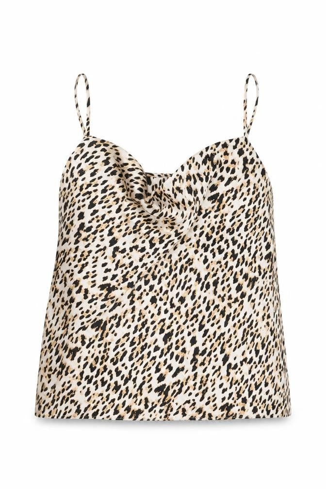 River Island Womens Beige Animal Print Polyester Camisole T-Shirt Size 14 Cowl Neck