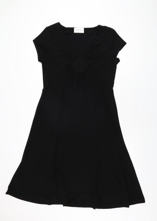 Minuet Womens Black Polyester A-Line Size 14 V-Neck Pullover
