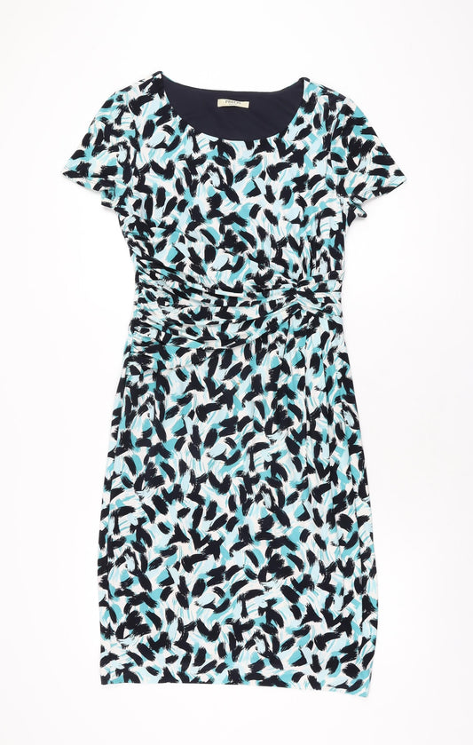 Precis Womens Blue Geometric Polyester Bodycon Size 10 Scoop Neck Pullover