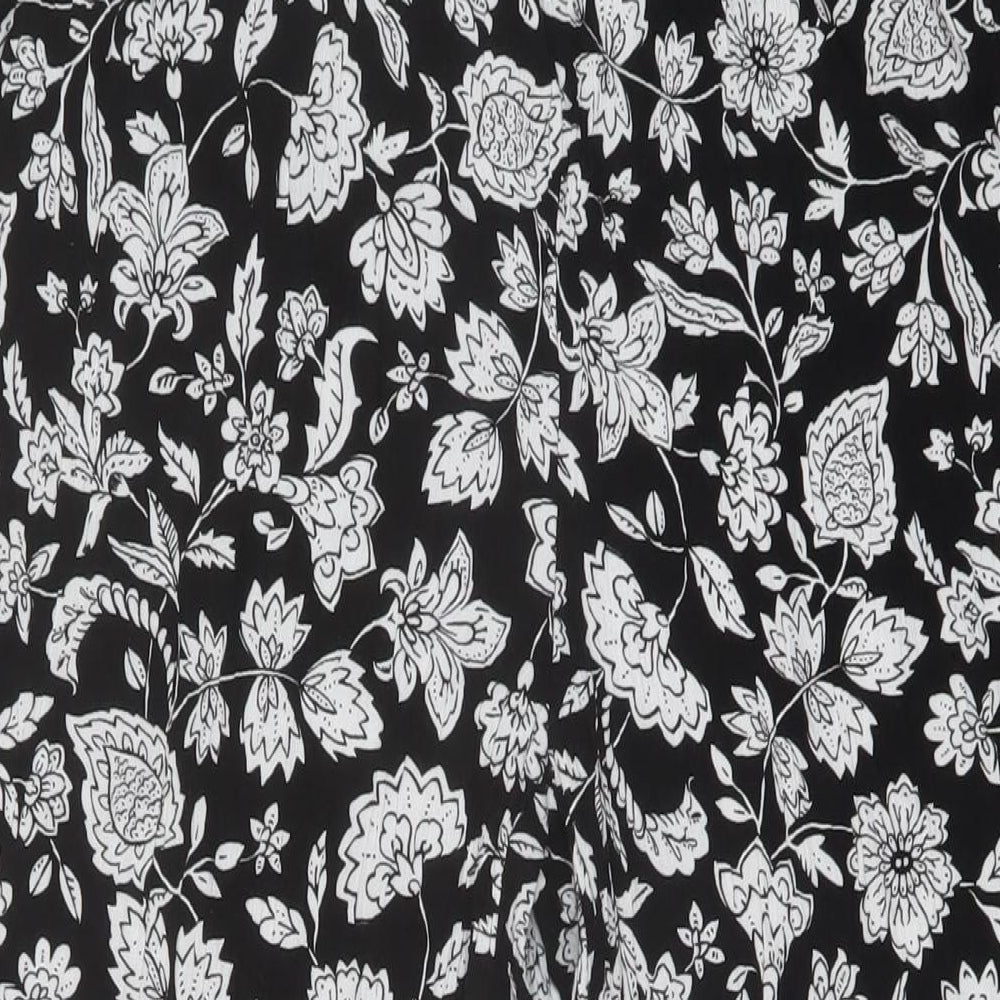 Bershka Womens Black Floral Viscose Trousers Size XL L26 in Regular