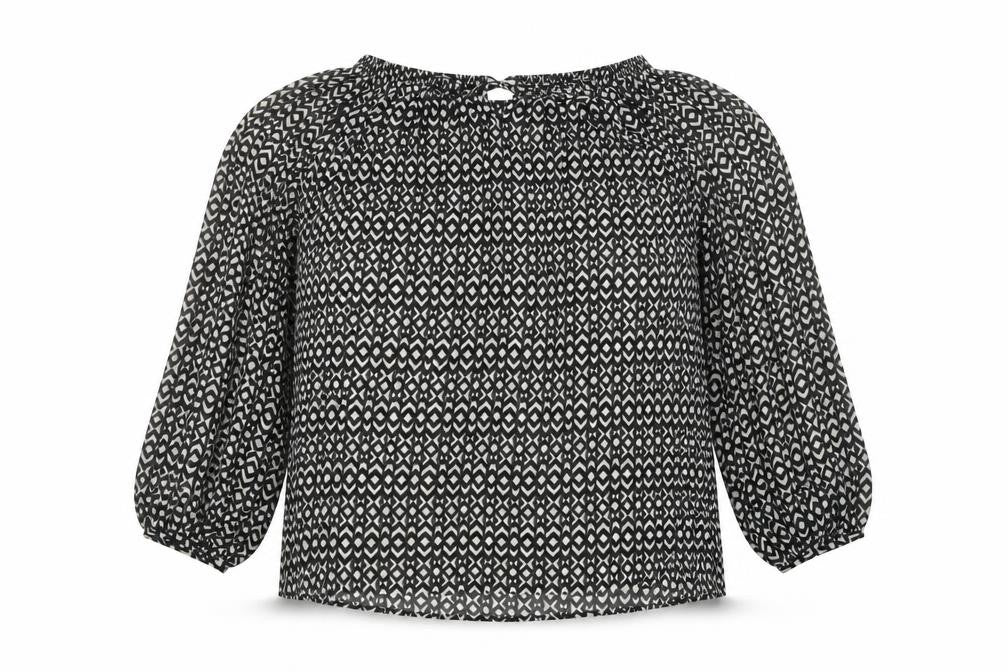 NEXT Womens Black Geometric Polyester Basic Blouse Size 12 Square Neck