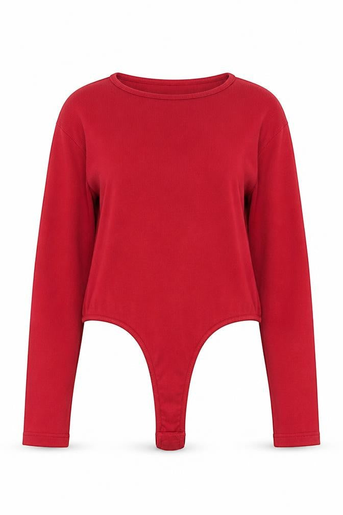 PRETTYLITTLETHING Womens Red Cotton Bodysuit One-Piece Size 14 Snap