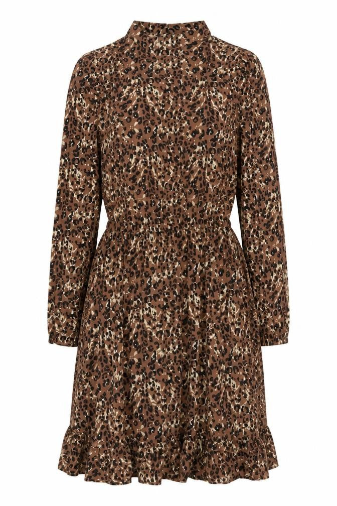 NEXT Womens Brown Animal Print Viscose A-Line Size 8 Mock Neck Button