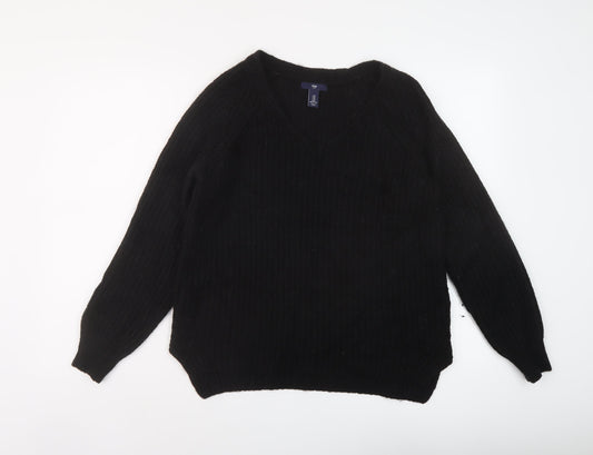 Gap Womens Black V-Neck Acrylic Pullover Jumper Size M