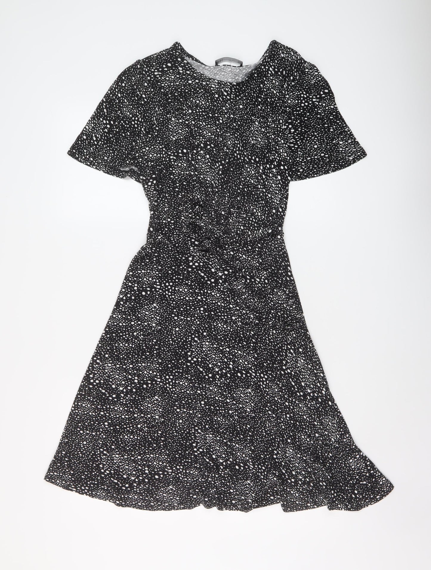 Marks and Spencer Womens Black Geometric Viscose A-Line Size 8 Round Neck Pullover