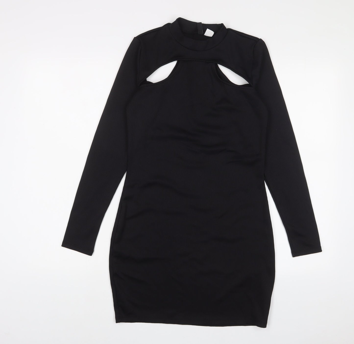 H&M Womens Black Polyester Bodycon Size M Round Neck Pullover