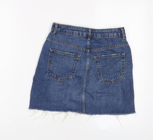 Topshop Womens Blue Cotton A-Line Skirt Size 6 Zip