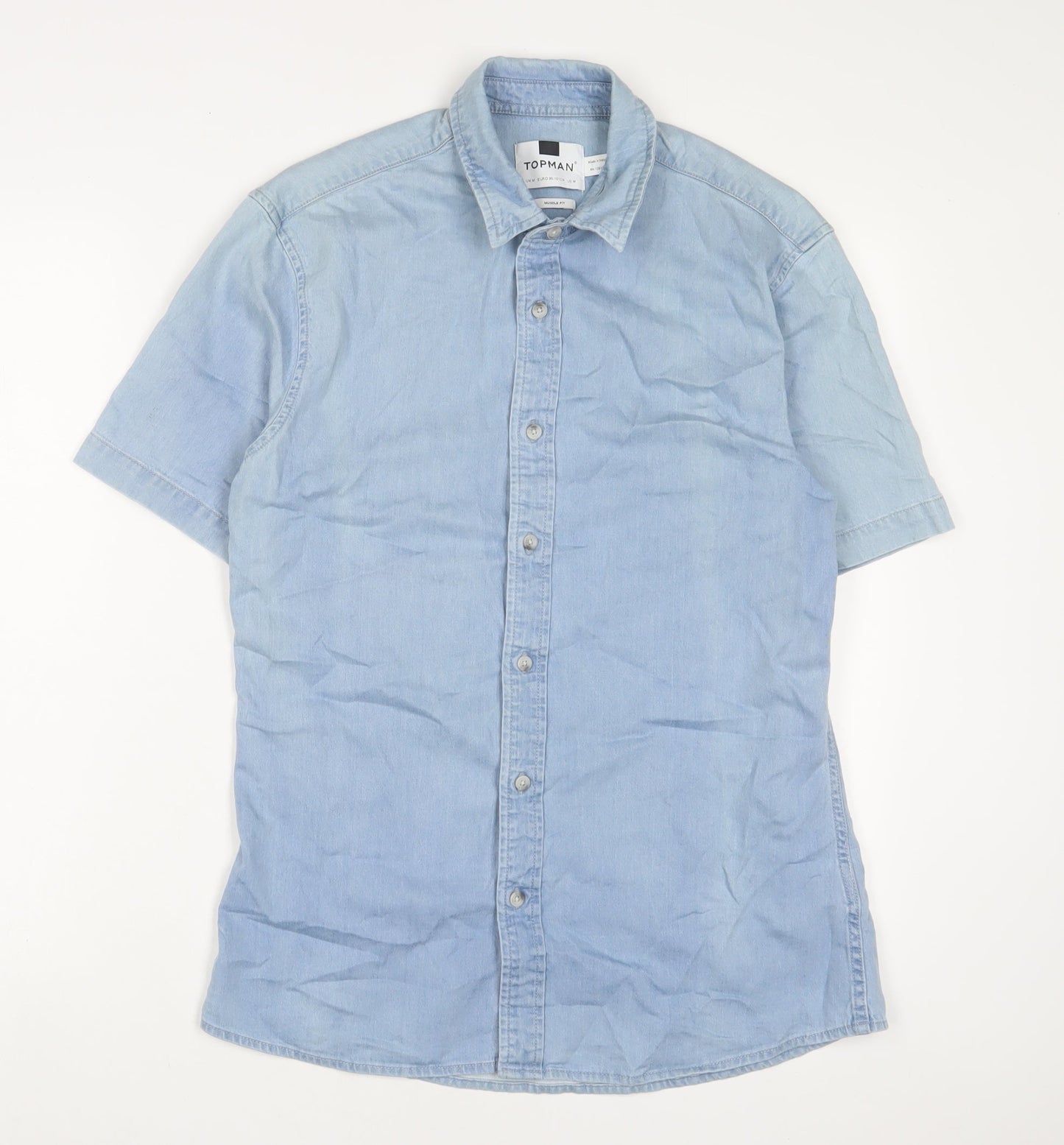 Topman Mens Blue Cotton Button-Up Size M Collared Button