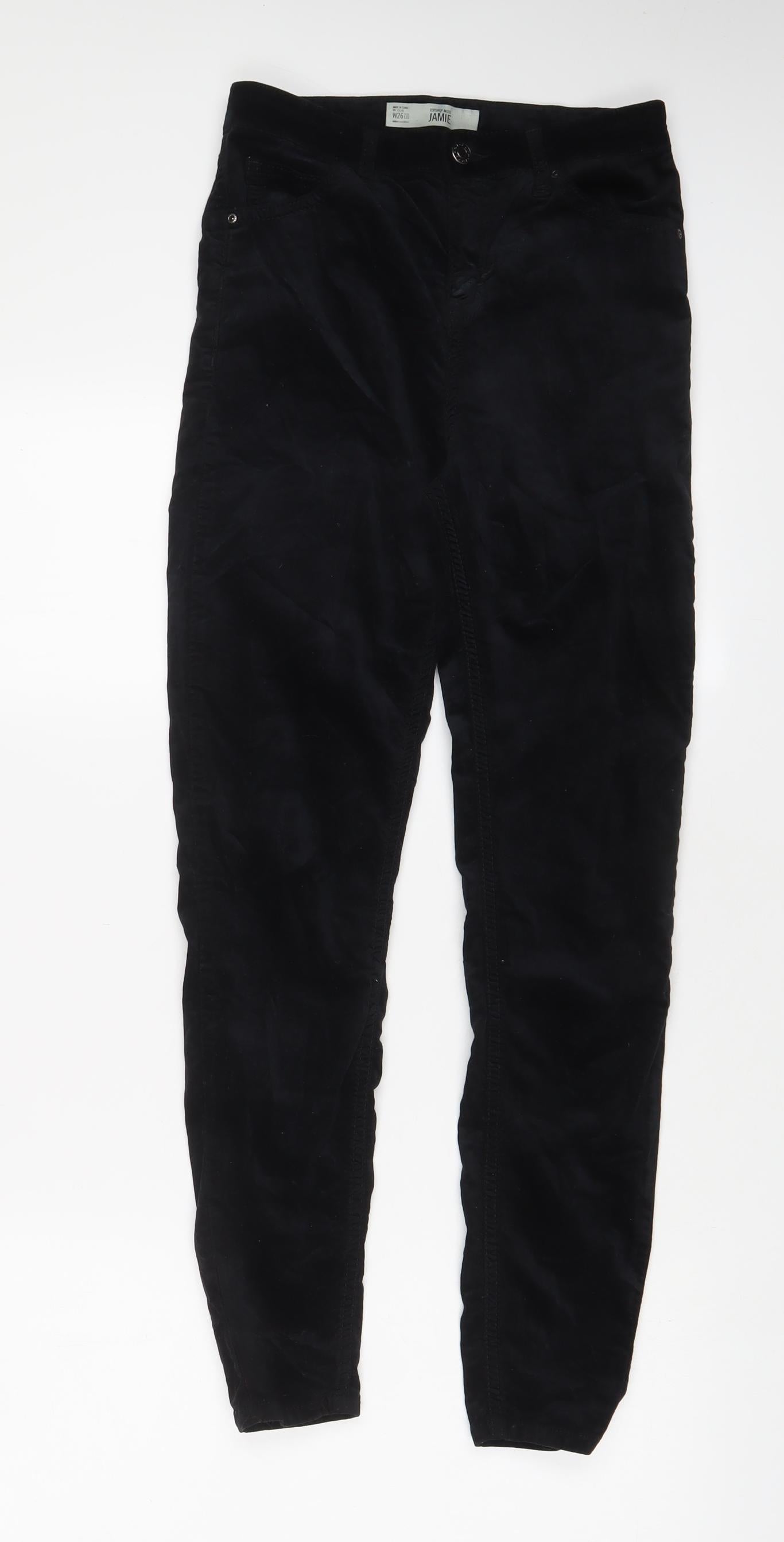 Topshop Womens Black Cotton Trousers Size 26 in L32 in Regular Zip