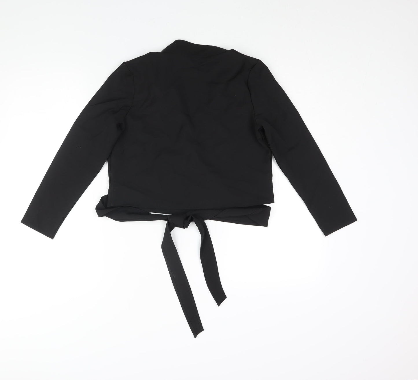 PRETTYLITTLETHING Womens Black Polyester Wrap Blouse Size 4 V-Neck