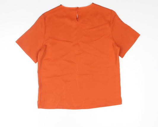 St Michael Womens Orange Polyester Basic Blouse Size 12 Round Neck
