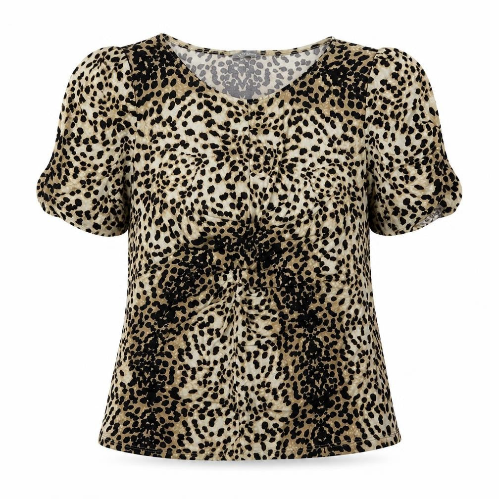 Marks and Spencer Womens Brown Animal Print Polyester Basic Blouse Size 18 V-Neck - Rouched Cheetah Print