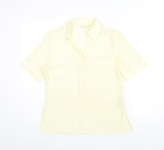 St Michael Womens Yellow Polyester Basic Blouse Size 12 V-Neck - Diamond Embroidery