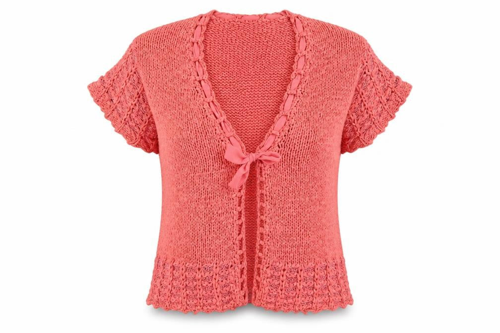 CMD Womens Pink V-Neck Acetate Cardigan Jumper Size L - Ribbon Tie