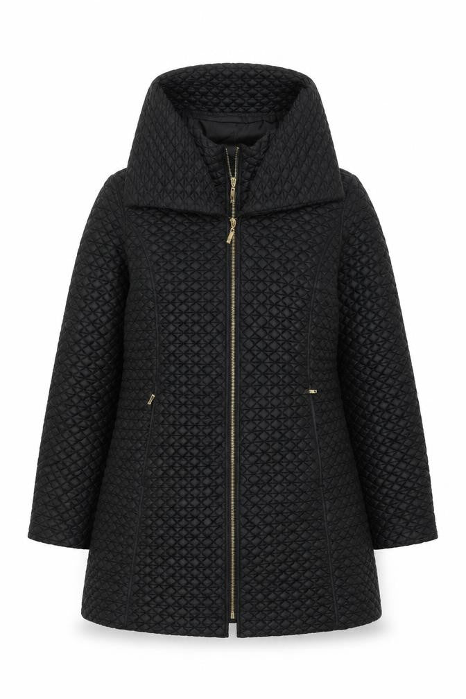 Yera Womens Black Quilted Coat Size L Zip - Layered