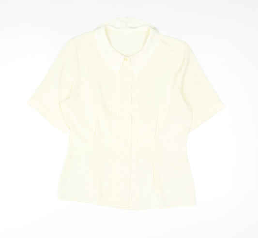 St Michael Womens Ivory Polyester Basic Blouse Size 10 Collared - Embroidered Collar Pleated Front