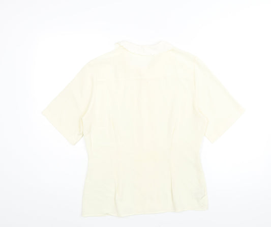 St Michael Womens Ivory Polyester Basic Blouse Size 10 Collared - Embroidered Collar Pleated Front