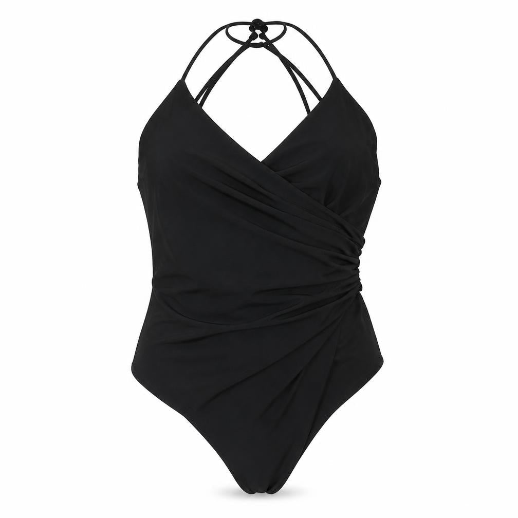Zara Womens Black Viscose Bodysuit One-Piece Size L Button - Wrap Style Rouched