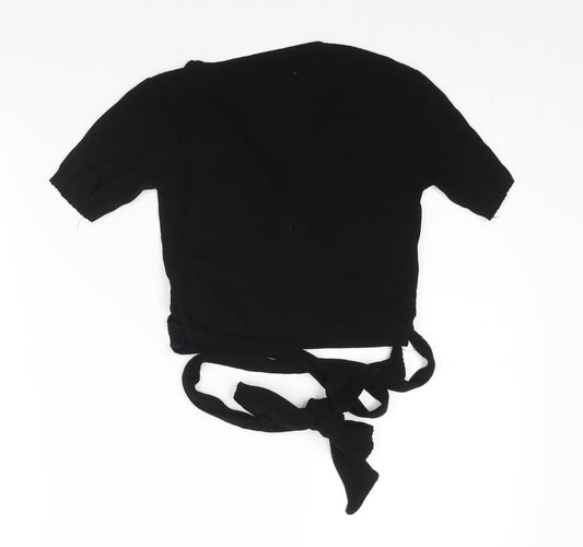 Stradivarius Womens Black Polyester Wrap T-Shirt Size S V-Neck - Ribbed