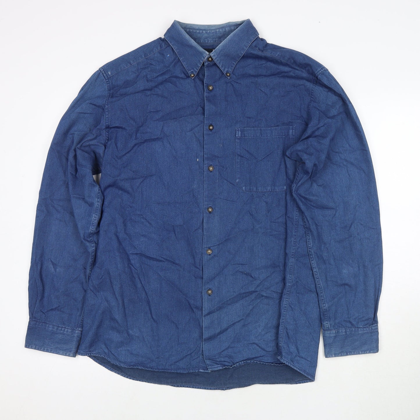 Blue Harbour Mens Blue Cotton Button-Up Size L Collared Button