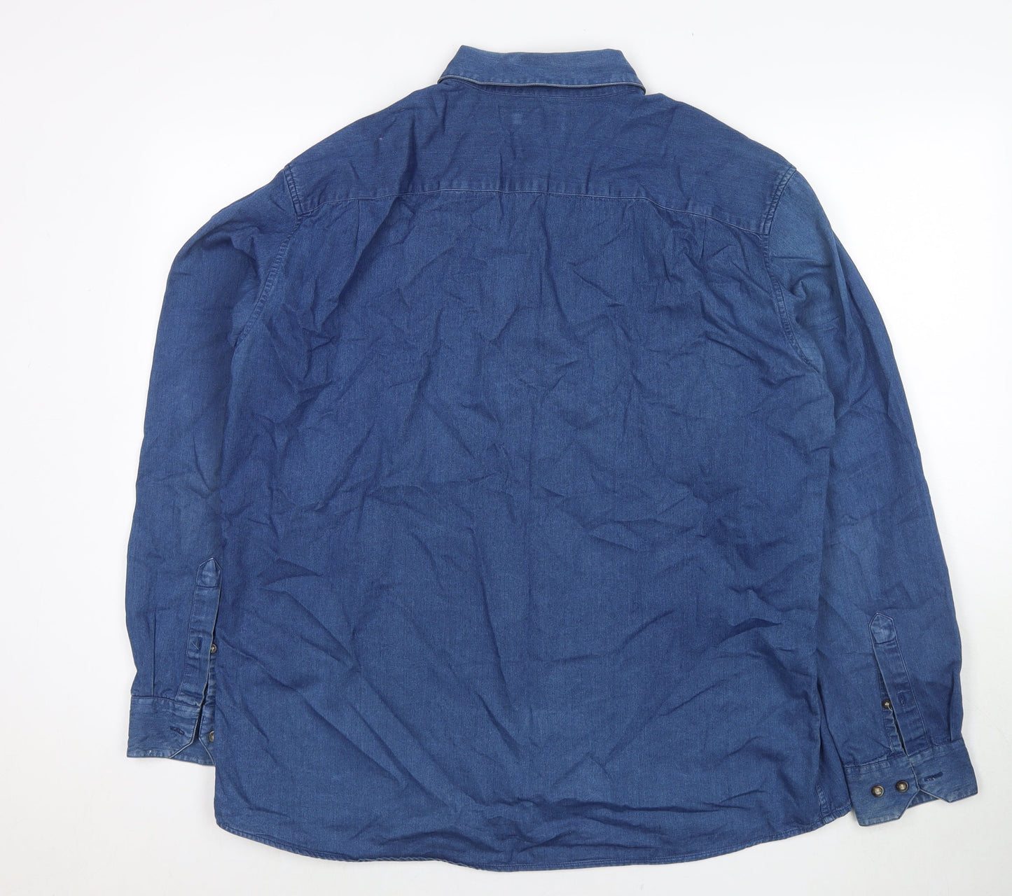 Blue Harbour Mens Blue Cotton Button-Up Size L Collared Button