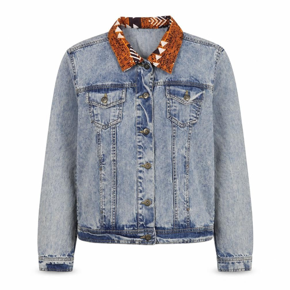 Selected Womens Blue Jacket Size 12 Button - Geometric Patch Detail