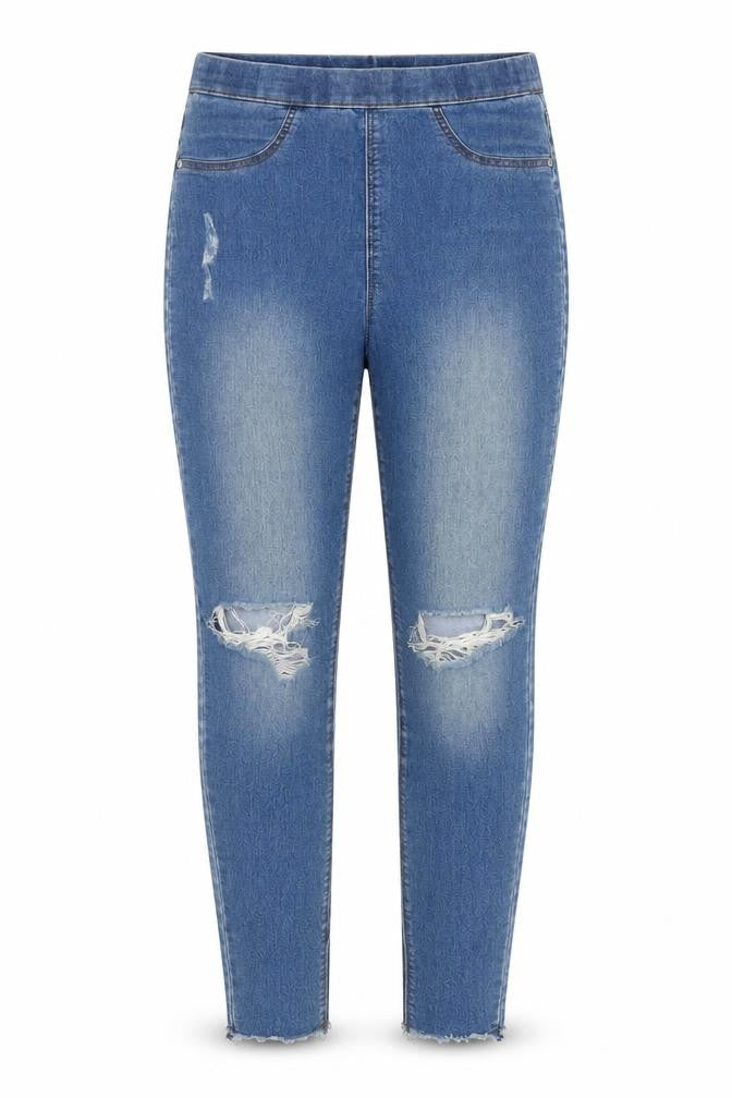 Candy Girls Blue Cotton Jegging Jeans Size 12 Years L23 in Regular Zip - Distressed