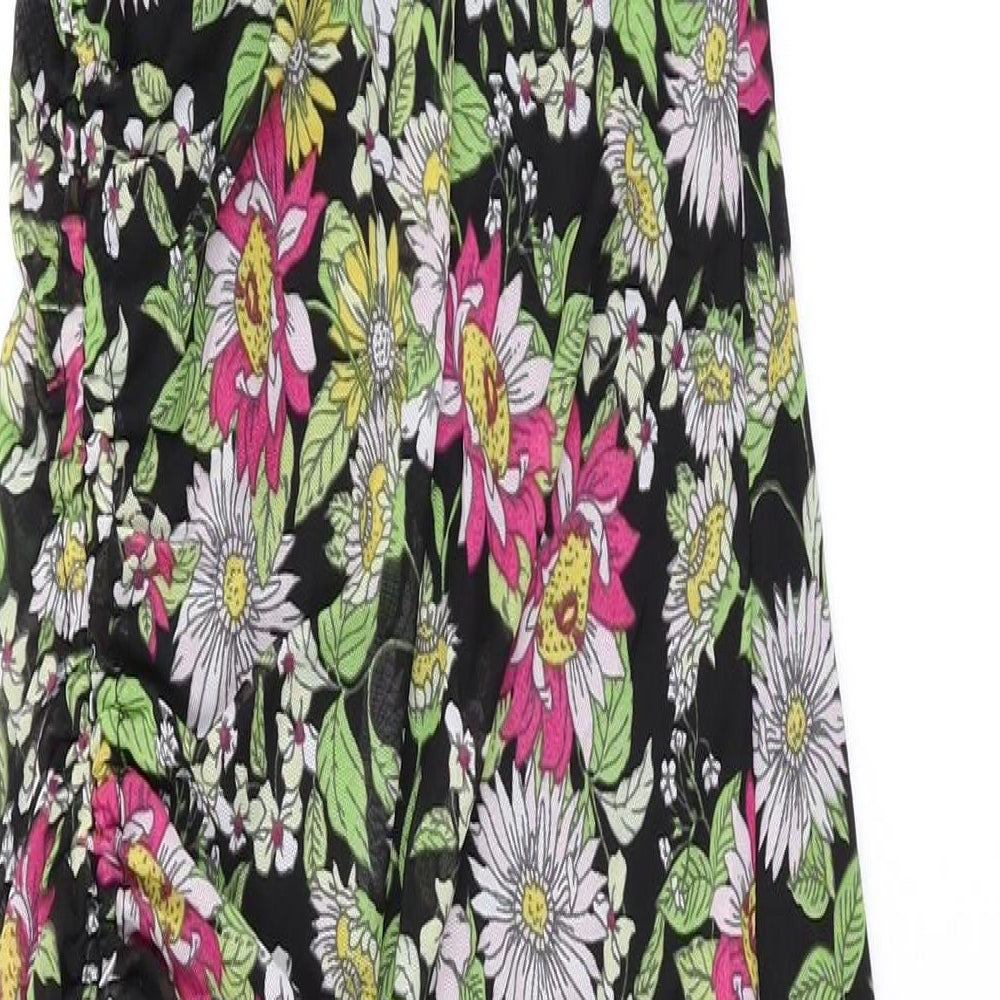No Comment Womens Black Floral Polyester Bodycon Size M V-Neck Pullover