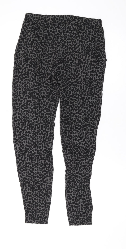 NEXT Womens Grey Animal Print Viscose Trousers Size 10 L26 in Regular