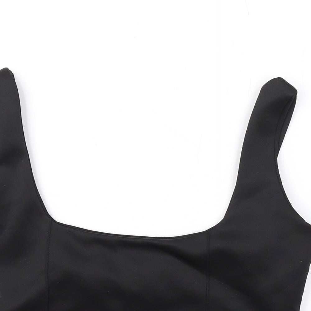 PRETTYLITTLETHING Womens Black Polyester Cropped Tank Size 10 Scoop Neck