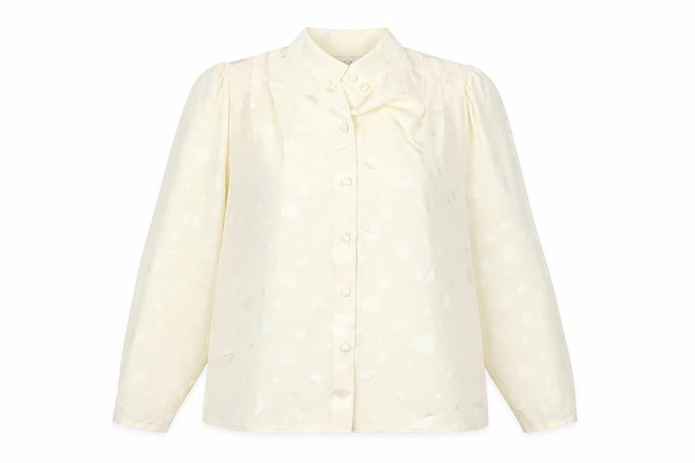 Peepers Womens Ivory Polka Dot Polyester Basic Button-Up Size 12 V-Neck