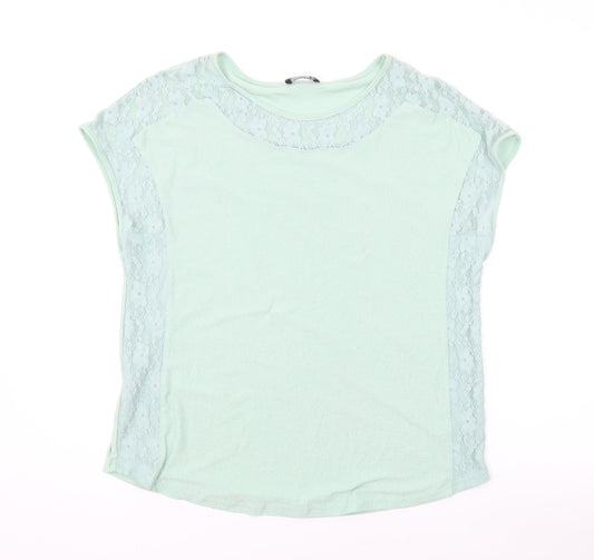 Klass Womens Green Polyester Basic T-Shirt Size M Round Neck