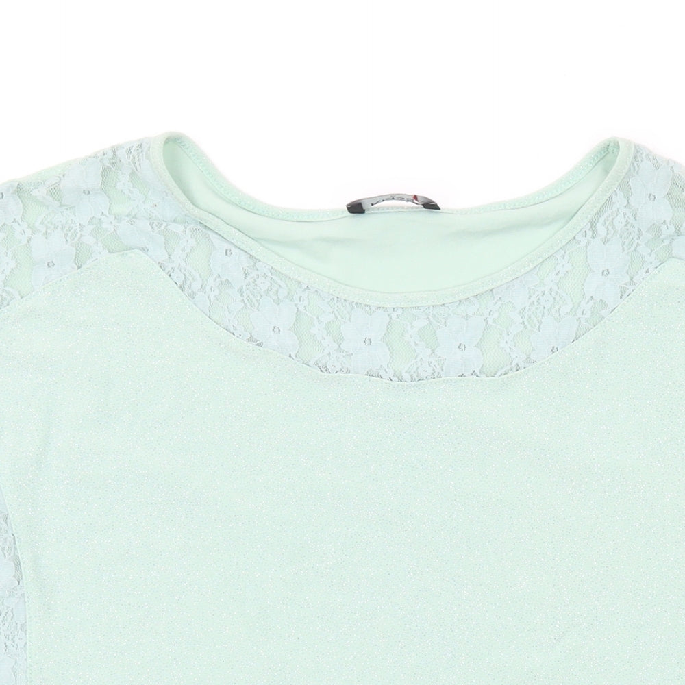 Klass Womens Green Polyester Basic T-Shirt Size M Round Neck