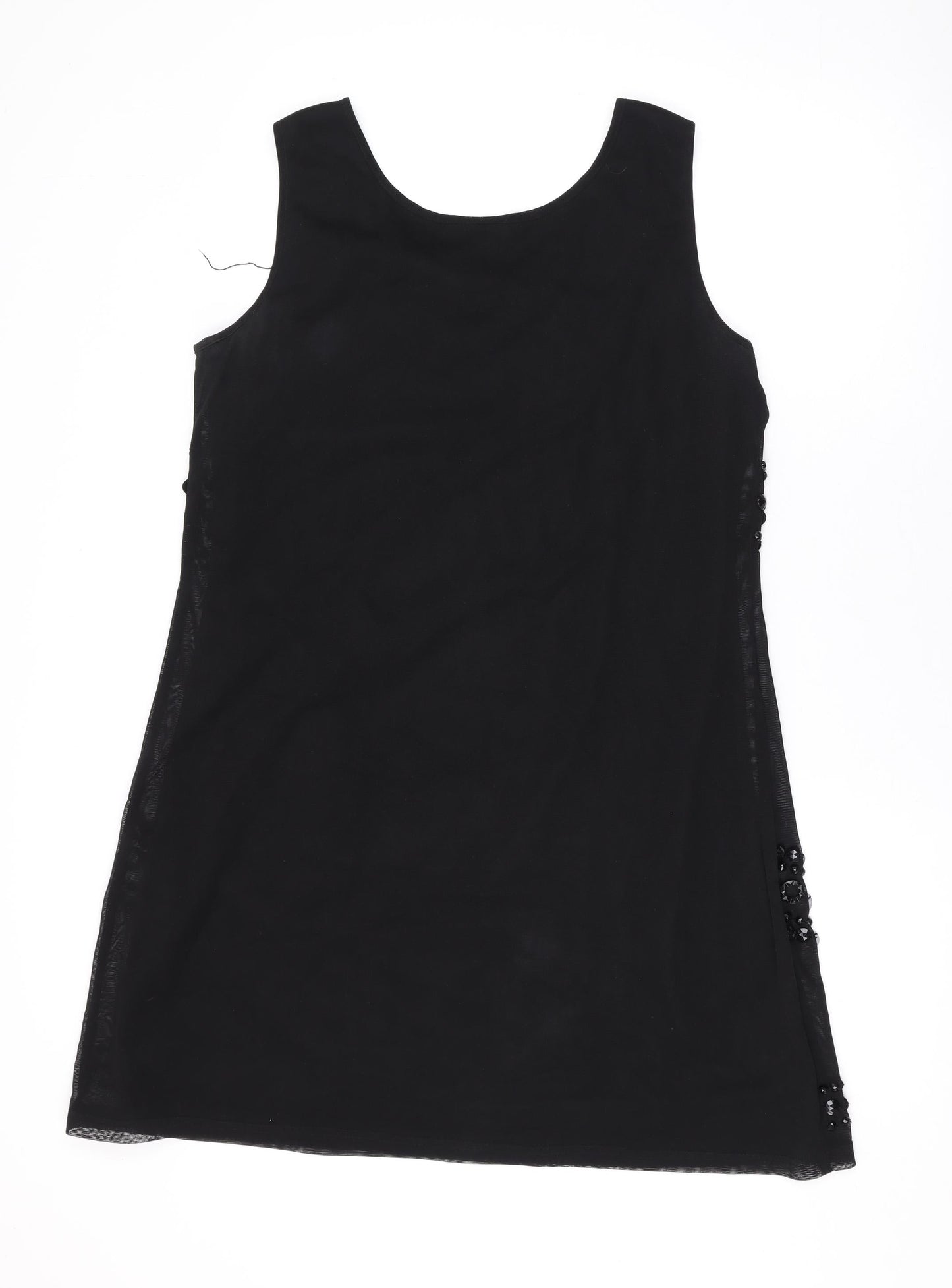 Roman Womens Black Geometric Polyester Tank Dress Size 14 Scoop Neck Pullover