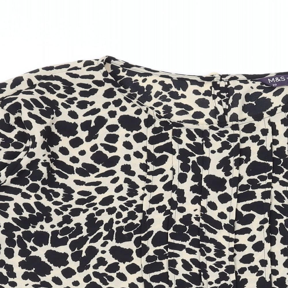 Marks and Spencer Womens Brown Animal Print Polyester Basic Blouse Size 2 Round Neck